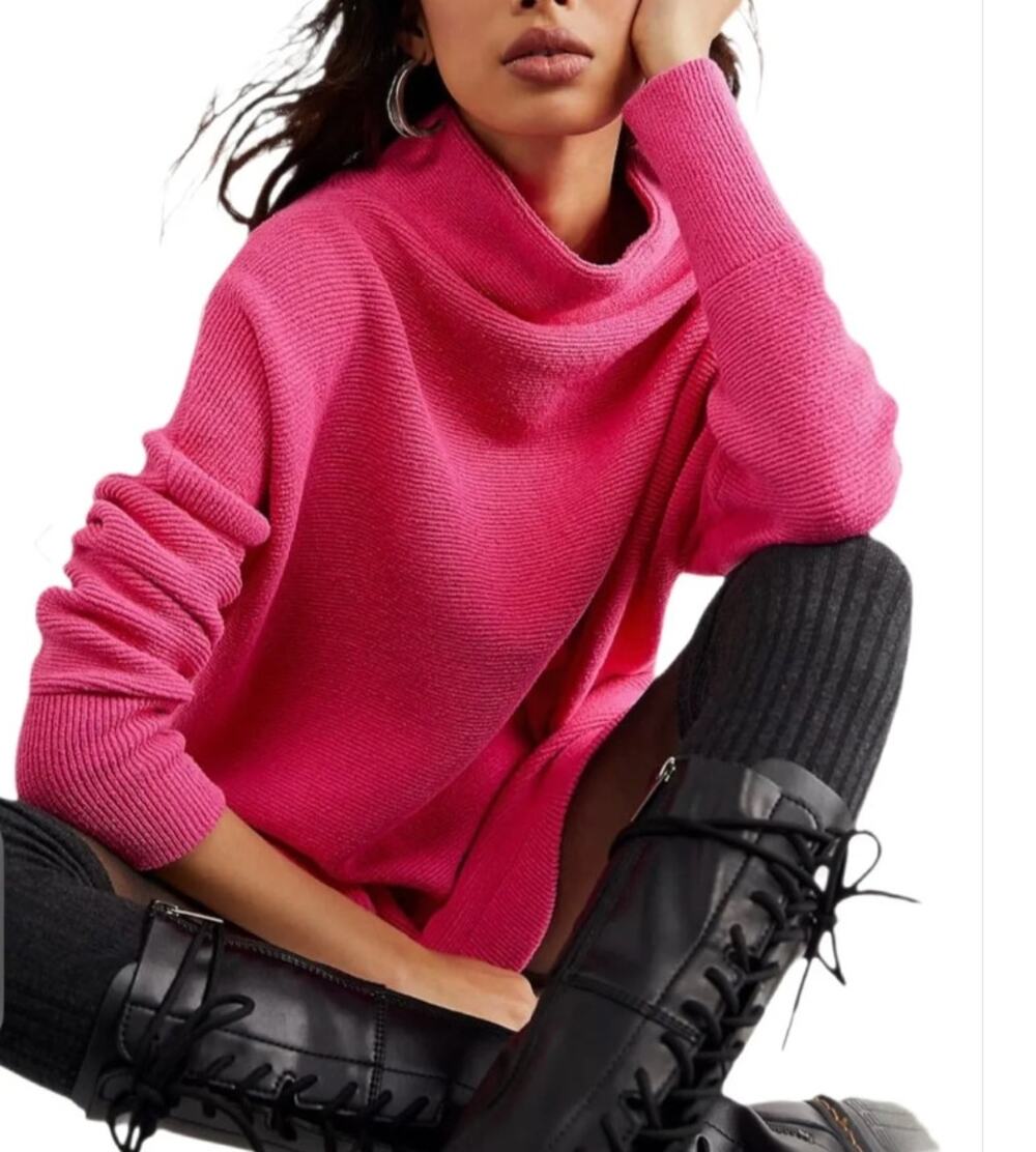 Free People Ottoman Slouchy Oversized Tunic Sweater Hot Pink Size S